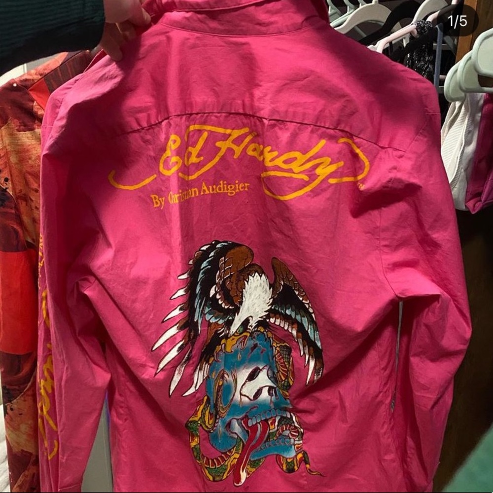 Vintage Ed Hardy Pink Button Up size S